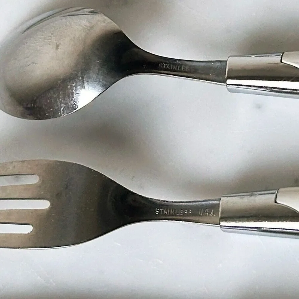 Vintage Robinson Hollow Ground Stainless Steel Silverware Flatware Bk/Wht Handle